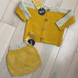 Bayiri Spain soft organic cotton knit sweater cardigan with bloomers gold